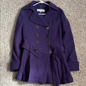 Steve Madden Purple Peacoat with Wide Lapels and Belted Waist